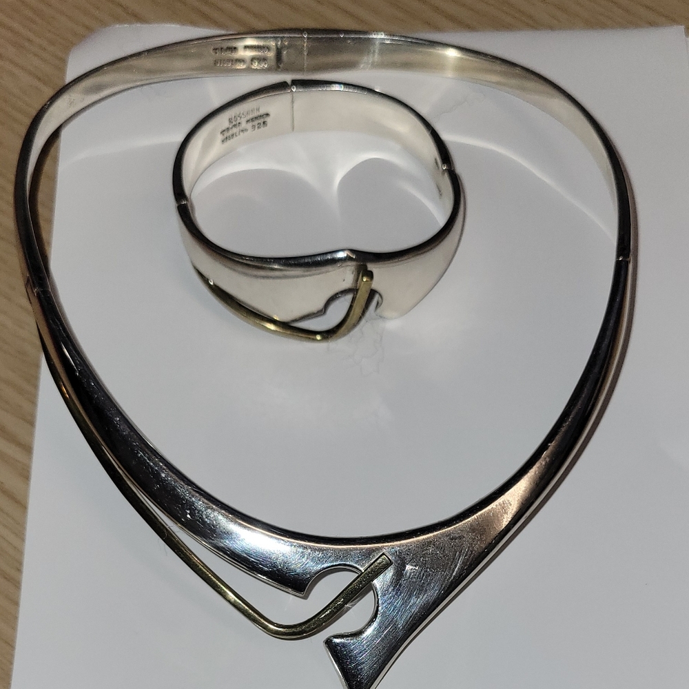 NECKLACE ONLY Vintage Mexico Sterling Silver Modernist Hinged Collar Choker